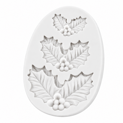 Molde de silicona Vallia Repostería blanco con diseño de hojas de acebo y bayas para decorar postres navideños