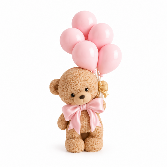 Molde de silicona Vallia Repostería con diseño de osito tierno sosteniendo globos rosas para decoración de pasteles