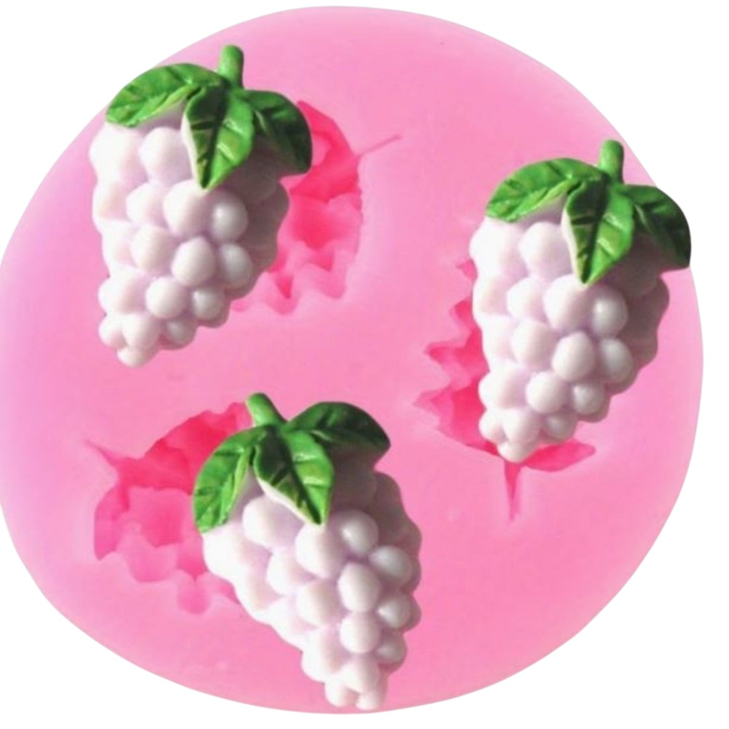 Molde de silicona Vallia Repostería rosa con tres cavidades de racimos de uvas para fondant y repostería creativa