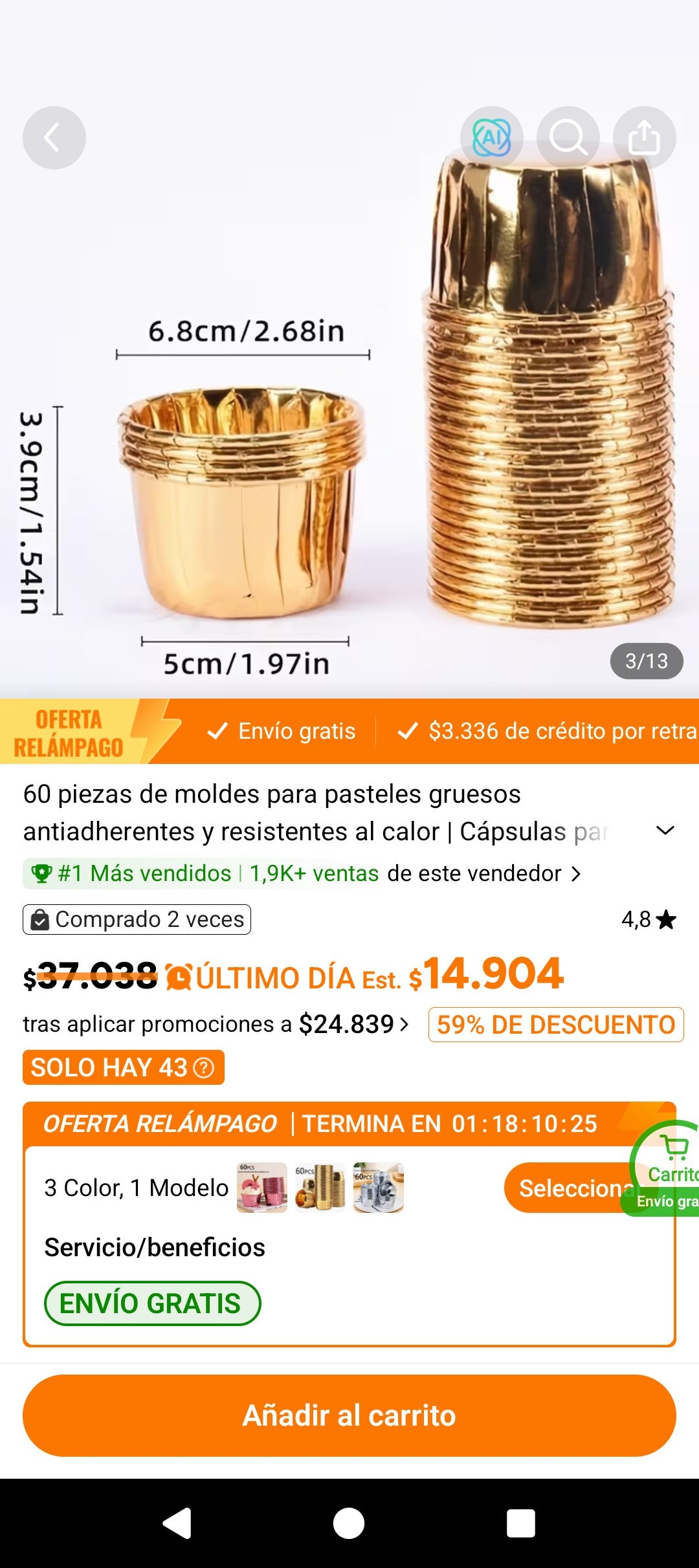 moldes de aluminio dorado Vallia Repostería para cupcakes y postres individuales con acabado profesional