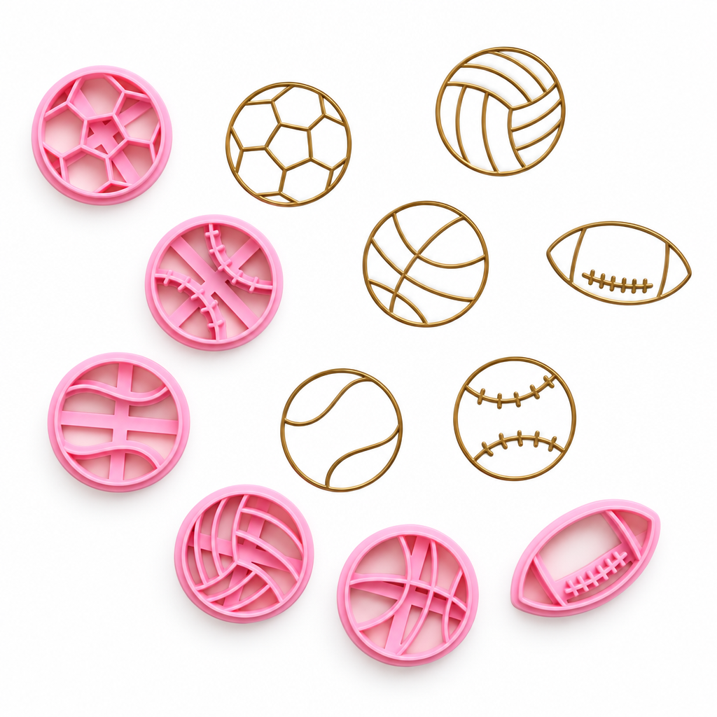 Set de moldes Vallia Repostería para galletas y fondant con formas de balones deportivos en color rosa