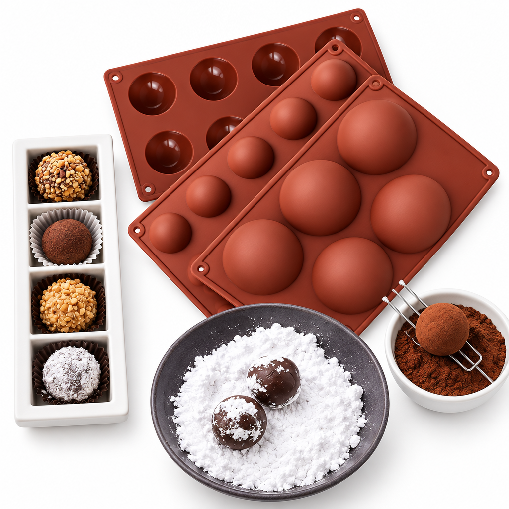 moldes de silicona Vallia Repostería para semiesferas, ideales para repostería, chocolates y postres creativos.