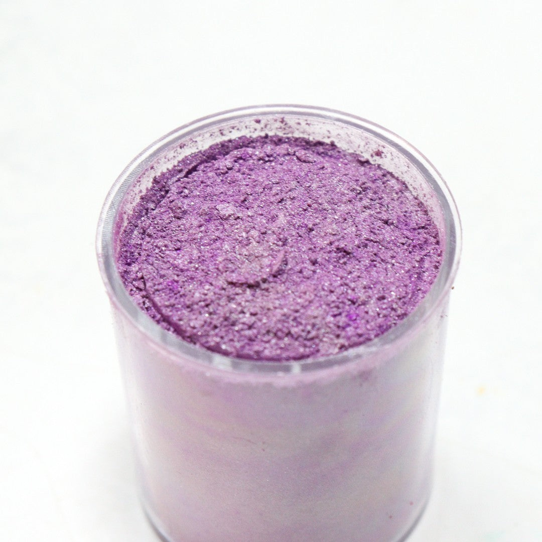 Vallia Repostería purple edible luster dust in a 10g jar with a fine metallic shimmer for cake decoration.