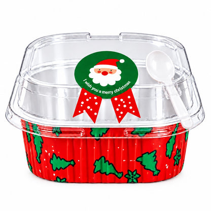 Recipiente navideño Vallia Repostería para postre con tapa, sticker de Santa Claus y cuchara blanca incluida