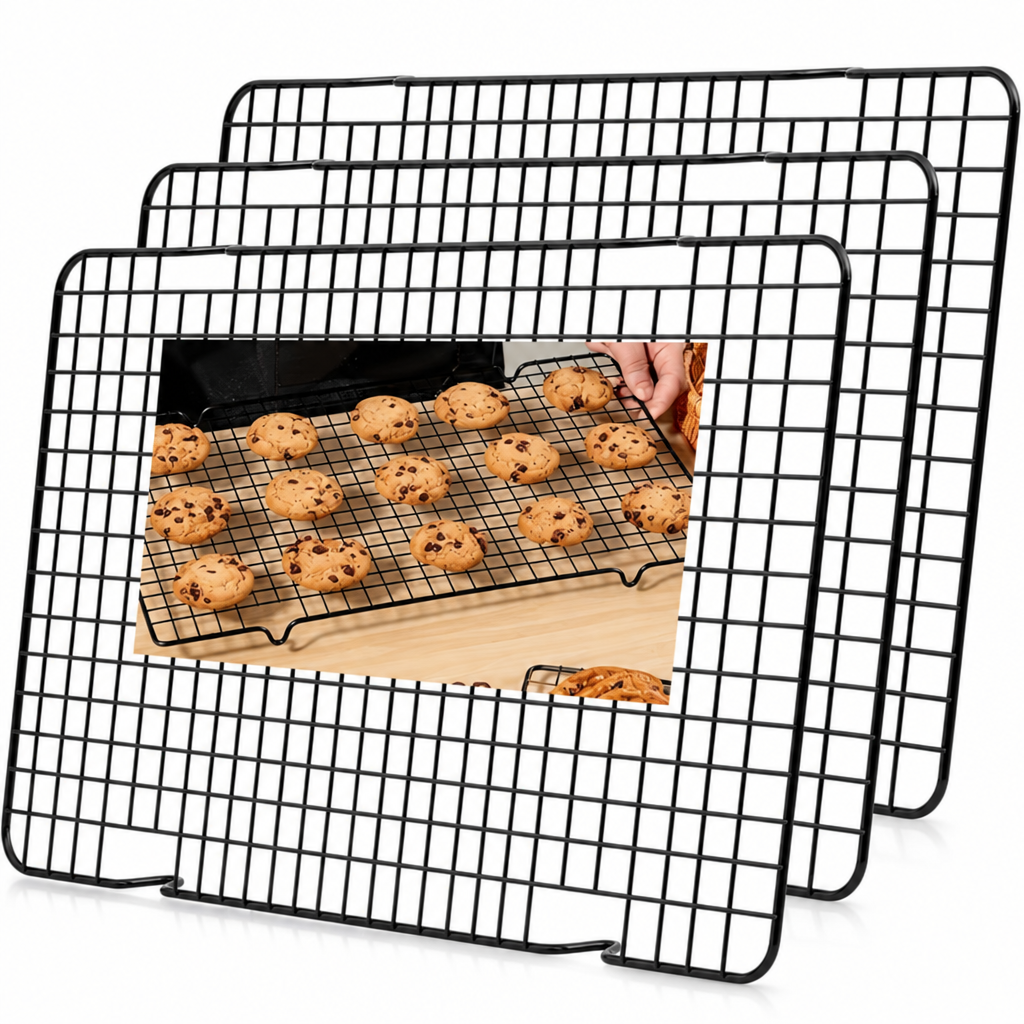 Set de 3 rejillas de enfriamiento Vallia Repostería color negro con diseño antiadherente para galletas y pasteles