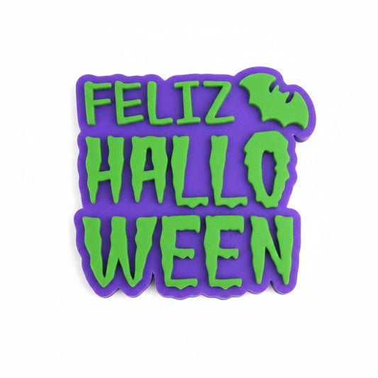 Sello embosser Vallia Repostería de 5.5 cm con la frase Feliz Halloween en relieve para decorar galletas y fondant.