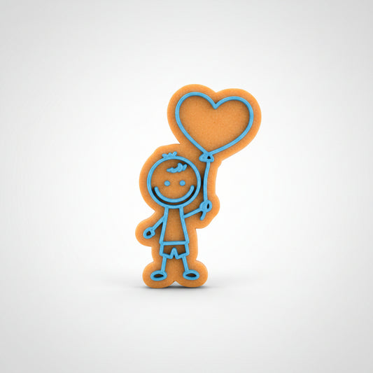 Sello marcador Vallia Repostería de niño con globo de corazón estilo doodle para fondant y galletas de 5.5 cm