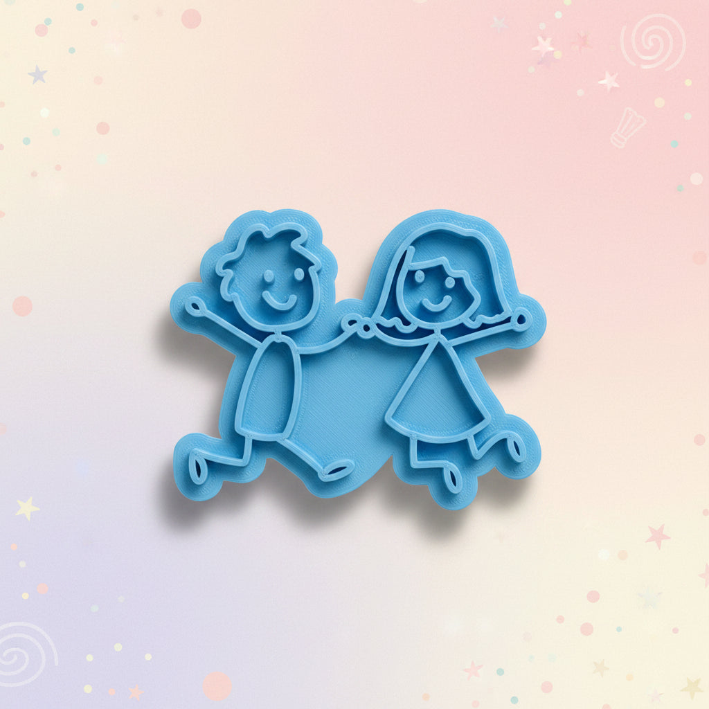 Sello texturizador Vallia Repostería de niños corriendo de la mano estilo doodle para fondant y galletas