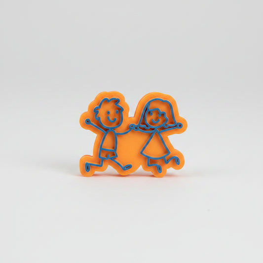 Sello texturizador Vallia Repostería de 5.5 cm con diseño de niños corriendo estilo doodle para fondant y galletas