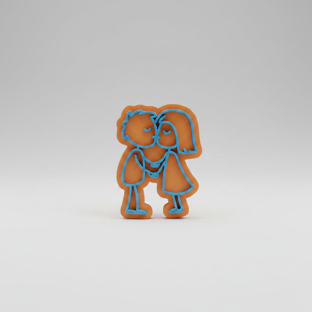 Sello texturizador Vallia Repostería de 5.5 cm con diseño de pareja de niños besándose estilo doodle para fondant