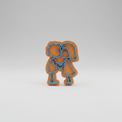 Sello texturizador Vallia Repostería de 5.5 cm con diseño de pareja de niños besándose estilo doodle para fondant