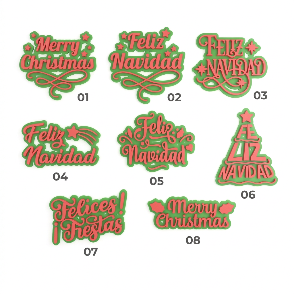 sellos  para galletas Vallia Repostería con mensajes navideños y festivos en colores verde y rosa