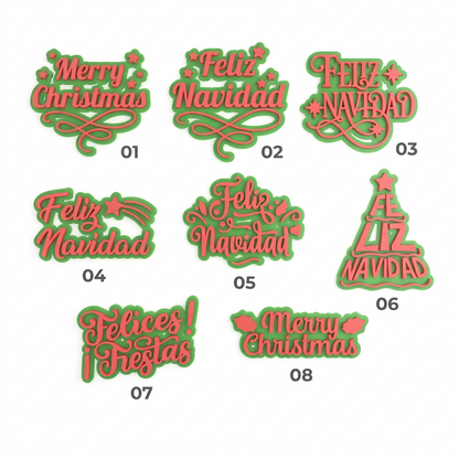 sellos  para galletas Vallia Repostería con mensajes navideños y festivos en colores verde y rosa