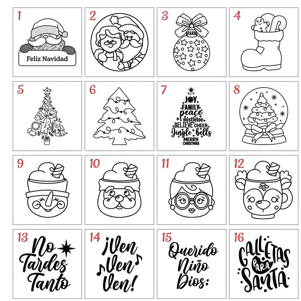 16 sellos marcadores de galletas navideños Vallia Repostería con diseños de Santa, árboles y frases festivas.